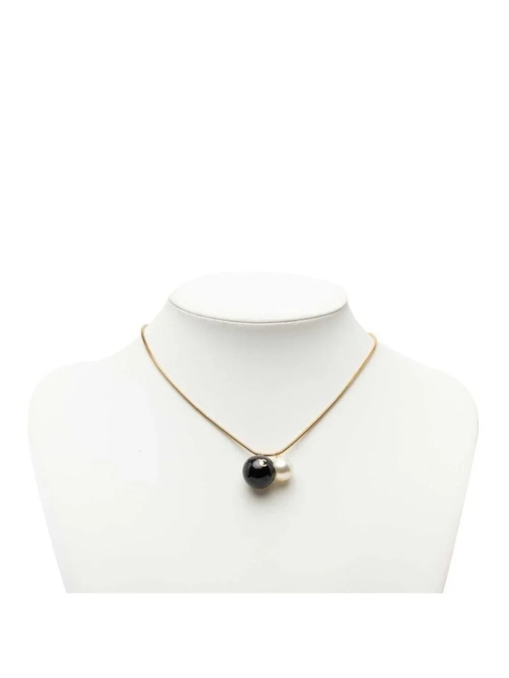 Chanel CC Logo Ball Chain Necklace Gold Black Plated Faux Pearl Plastic